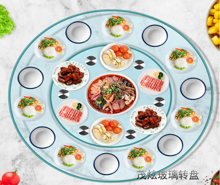 酒店用餐桌玻璃轉(zhuǎn)盤，透明玻璃轉(zhuǎn)盤底座圖片